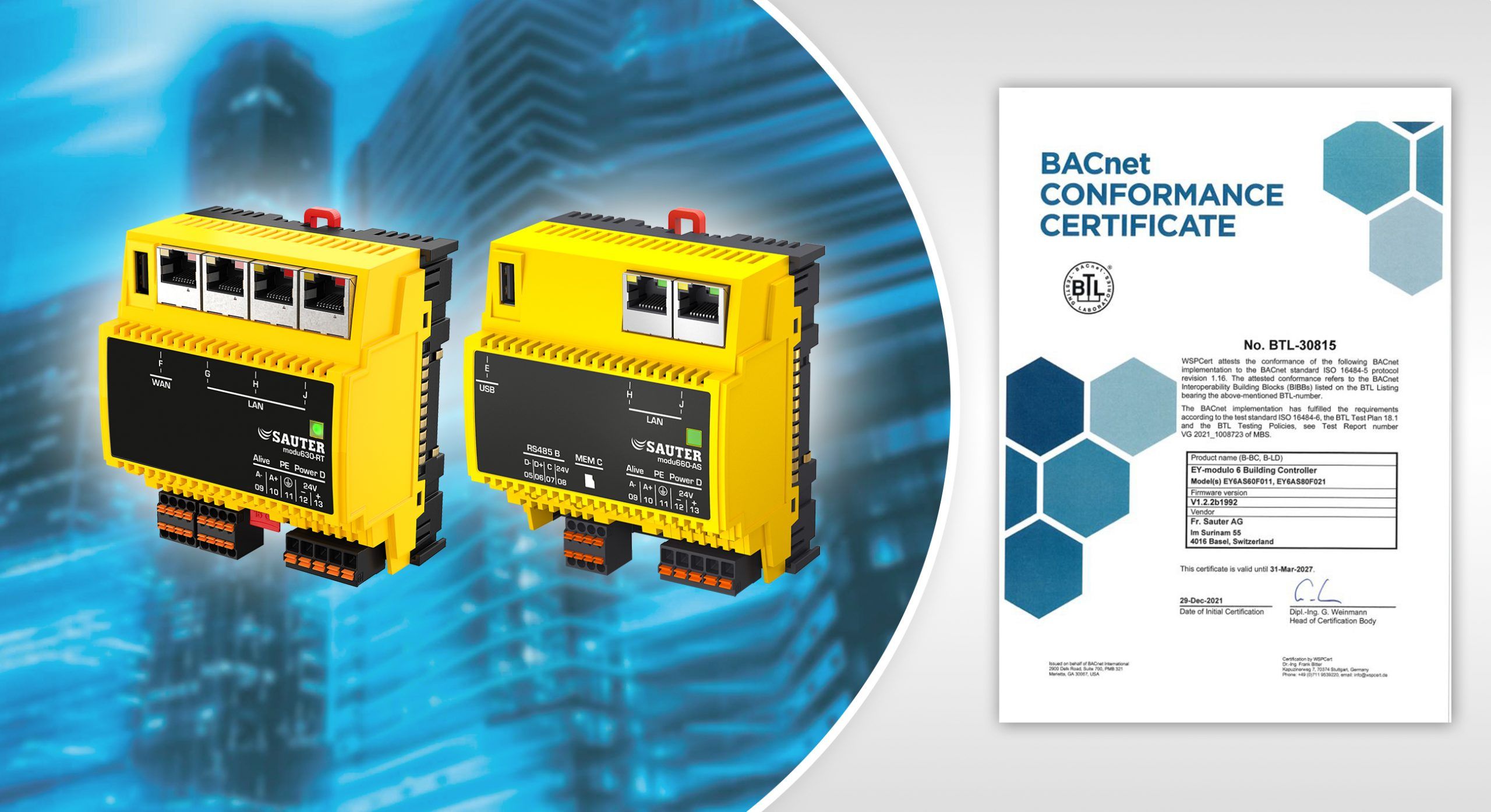 SAUTER modulo 6: BACnet conformance certificate for all automation stations