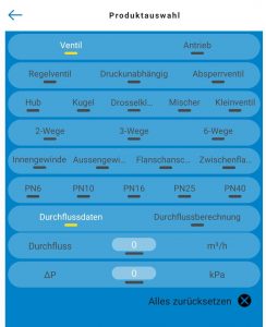 Filter zur Konkretisierung der gewünschten Anforderungen an das Ventil / den Antrieb